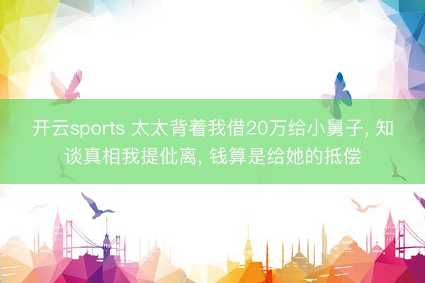 开云sports 太太背着我借20万给小舅子， 知谈真相我提仳离， 钱算是给她的抵偿